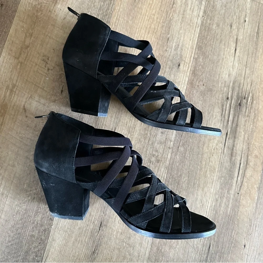 Eileen Fisher Fara Caged Leather Heeled Sandals